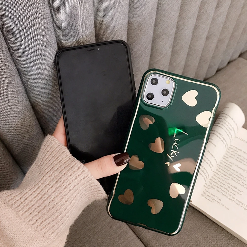 Зеленый зеркальный чехол для телефона для iPhone 11 11 Pro Love Heart, чехол для iPhone 7 8 XR Lucky Wave Point, задняя крышка для iPhone X XS Max