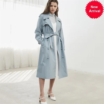 

Solid Women Casual Color Double Breasted Outwear Sashes Office Coat Chic Epaulet Design Long Trench Coat Autumn