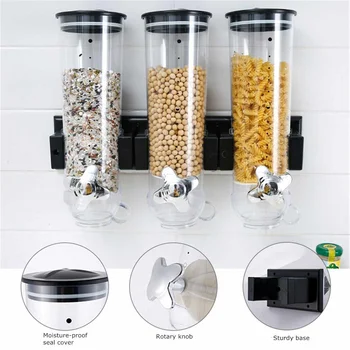 

Wall Mounted Dry Food Storage 3 Cereal Dispenser Container Grain Box Kitchen Triple Snack Grain Storage Tank