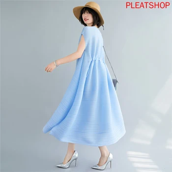 

Miyake Fold 2020 New Summer Thin Drawstring Dress Japanese Gentle Wind Immortal Gas Dress Pleats Vestidos Summer Dress Shein