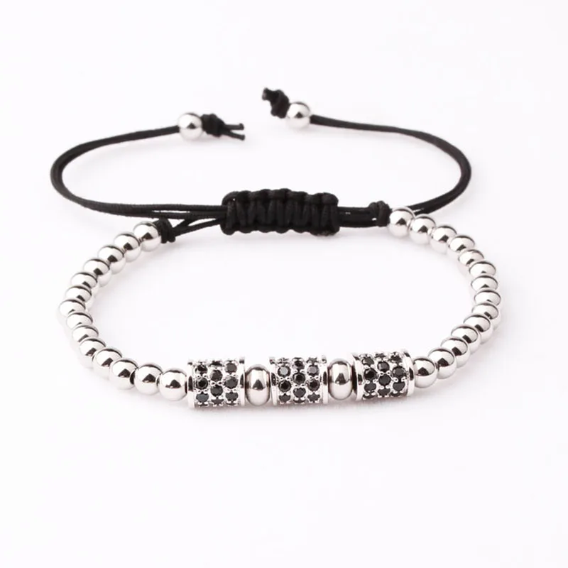 Fashion Jewelry CZ Tube Stainless Steel Beads Men Women Macrame Bracelet - Image 2