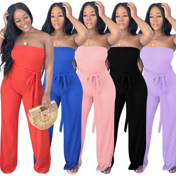 

Women New Sexy Casual Off The Shoulder One Piece Jumpsuit Solid Strapless Strappy Jumpsuit