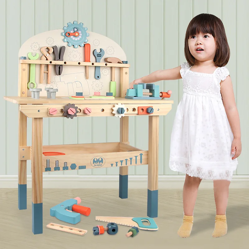 - Tool Bench Toy Play Workbench Workshop Tighten the Screws Full Sets Multifunction Wooden Construction 3 Years Kids Montessori