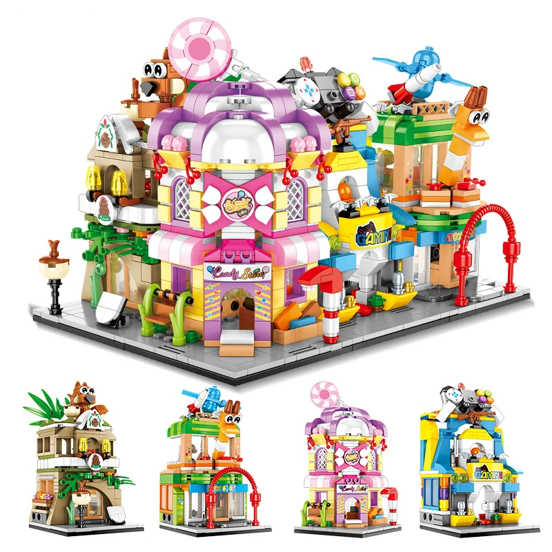 

Mini City Street View Scene Candy Toys Store Architecture Building Blocks Compatible Legoed Friends Creative Bricks Children Toy