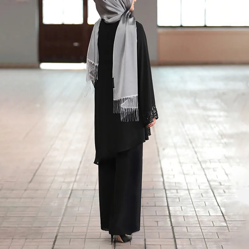 

Fashion Polyester Loose Muslim wears for women islamic women set hijab mousseline two piece set women muslim set modest tops XXL