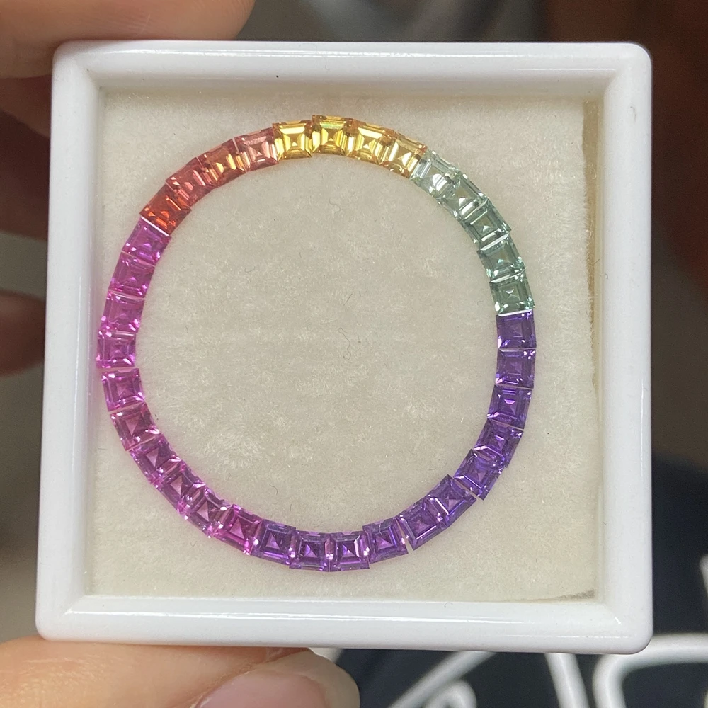 Meisidian 36 Piece 3.3x3.1x2.8mm Lab Ruby Sapphire Rainbow Color Loose Gemstone 40mm Watch Bezel Making