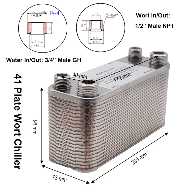 Homebrew Beer Wort Plate Chiller 41 Plate Heat Exchanger B3-14C Food Grade  - AliExpress