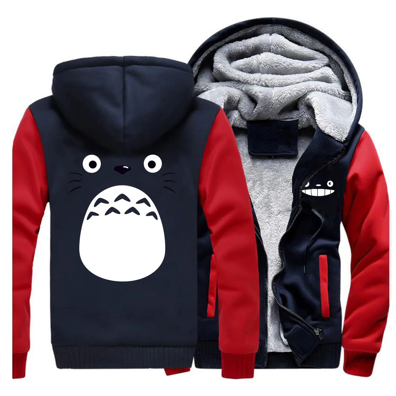 Red Dark Blue Унесенные призраками Тоторо мужские толстовки Хаяо Миядзаки мультфильм шаблон куртка зима флис толстый мужской спортивной Студии Ghibli пальто - Цвет: Red Dark Blue