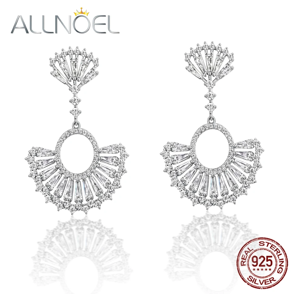 ALLNOEL, 925 пробы, серебряные серьги, белый циркон, бриллианты, серьги для женщин, зубчатый, настоящее золото, белое золото, покрытие, хорошее ювелирное изделие