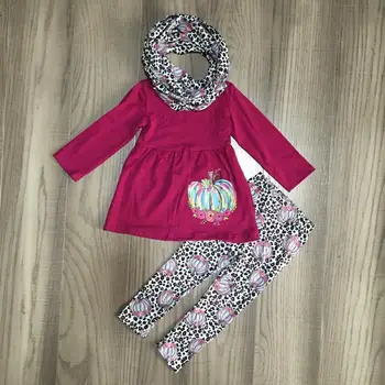 

girl Halloween 3 pieces outfit with scarf baby girls tie dye leopard pumpkin set