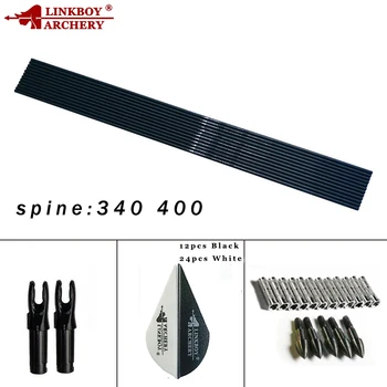

12PCS Archery Carbon Arrow Shaft Spine 400 500 2'' Plastic Vanes Nocks Compound Traditional Bow DIY Archery Hunting Accessories