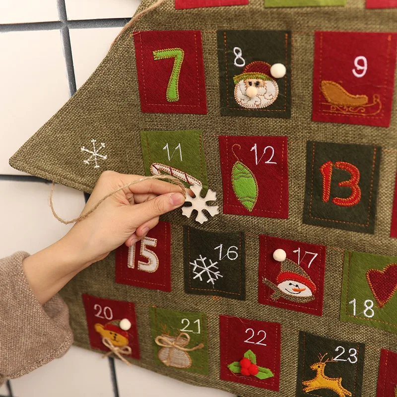 Горячая Рождественская елка Advent обратный отсчет календари льняной настенный календарь Рождественский орнамент