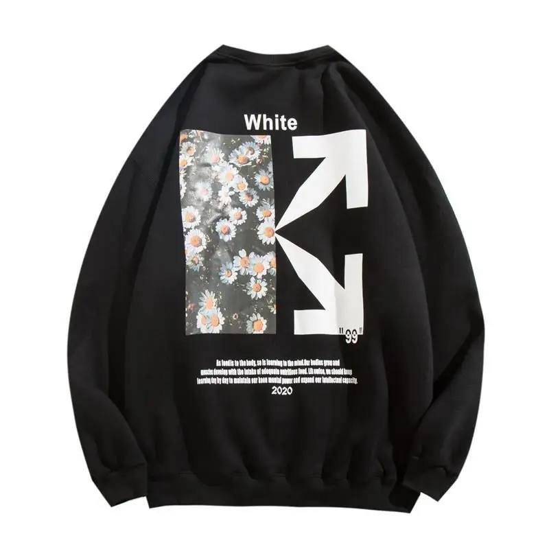 

Off White Oversized Sweatshirt Hoodie Chrysanthemum Printing Streetwear Simple Pullover Female Male UnisexTops