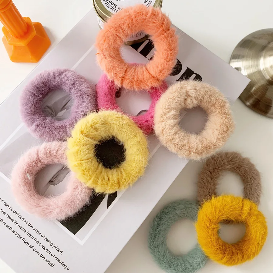 

Autumn winter candy color hair ring versatile imitation rabbit hair rope female ball scalp leather case Korean hair accessories