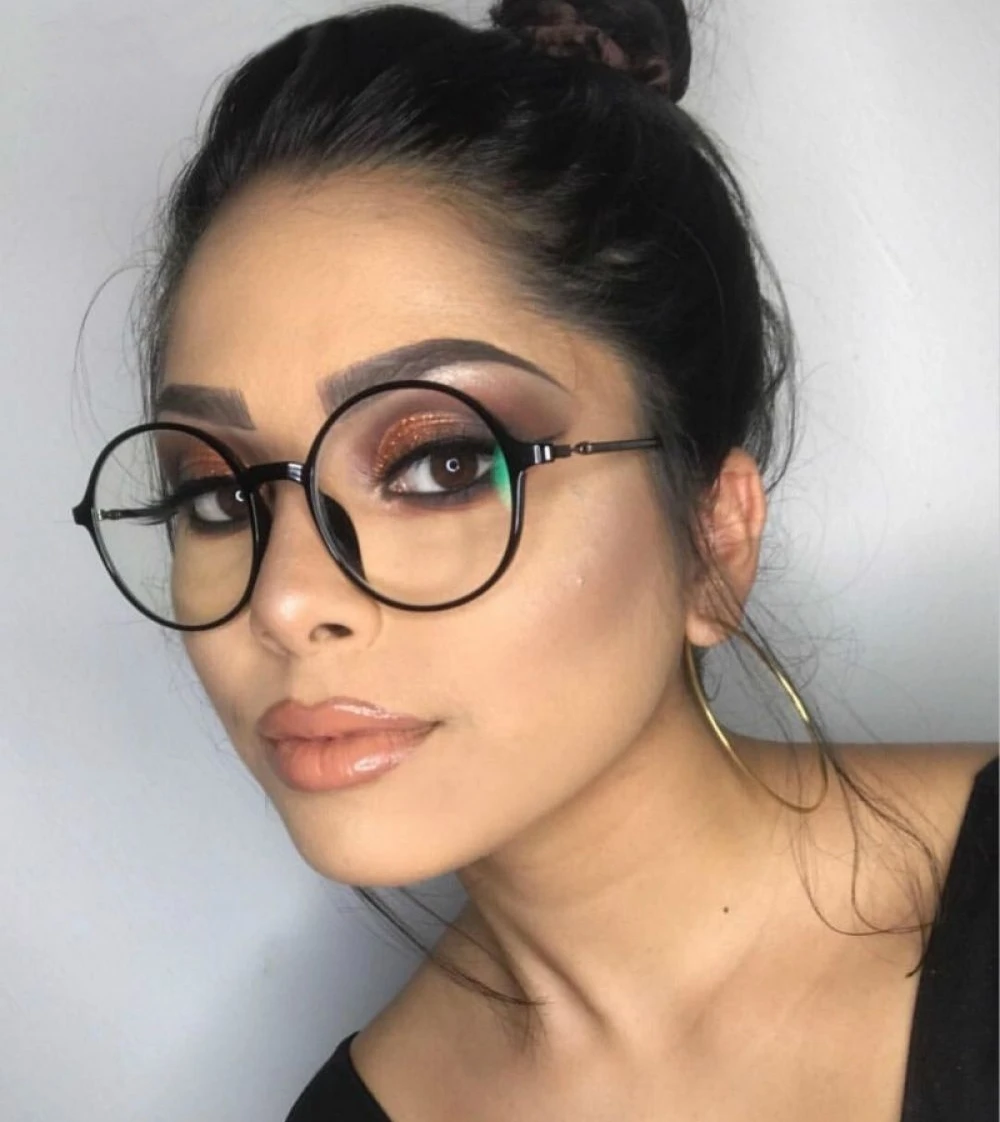 Retro vintage Woman Round blue light glasses women Fashion Transparent Oversized computer glasses Black Frame eyeglasses