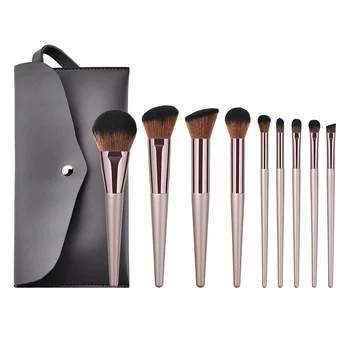 

9pcs Nylon Bristles Wood Handle Portable Lip Foundation Makeup Brush Set Cosmetic Tools With Bag Gift Powder Travel Blush