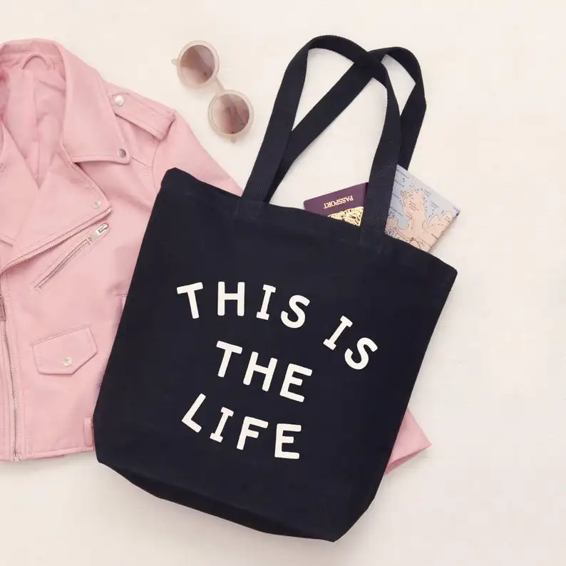 

This is the Life Canvas Bag Funny BlackBeigeWhite Color Canvas Tote Bag Fashion Shopper Zipper Bags pocket Alphabet Bags
