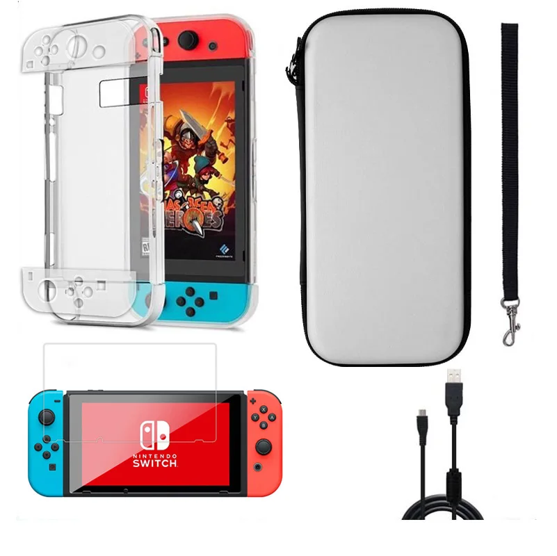 4 в 1 сумка для хранения игровой консоли для kingd Switch NS чехол для nintendo Switch+ жесткий корпус+ пленка из закаленного стекла+ type-c 1,8 m A6