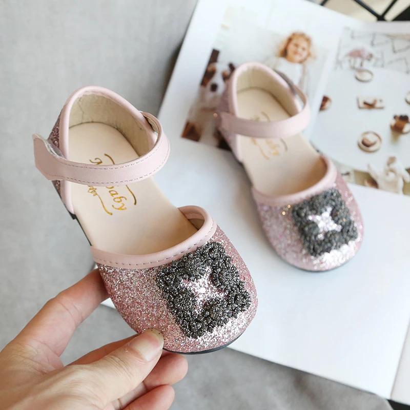 CYSINCOS 2020 Spring Kids Princess Leather Shoes For Girls Children Wedding Shoes Square Buckle Sequins Baby Girls Sandals