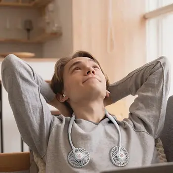 

Portable USB fan mini neckband fan with rechargeable battery small desktop fan handheld air cooler air conditioner