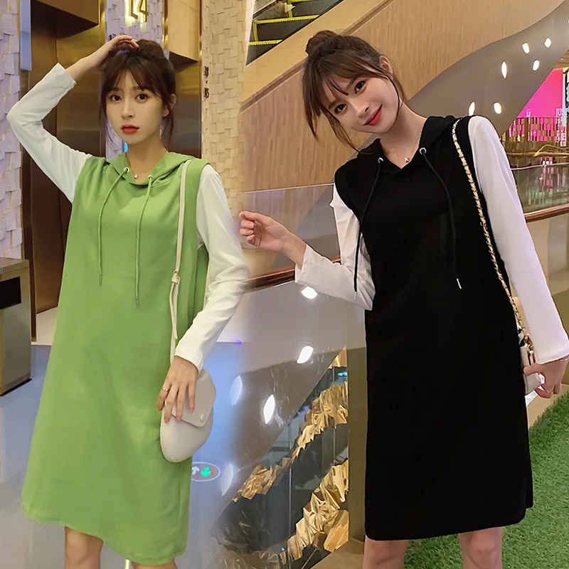 

Nursing Autumn Clothing 2019 New Style Fashion Nursing Skirt Contrast Color Fake Two-Piece Mid-length Nursing Clothes