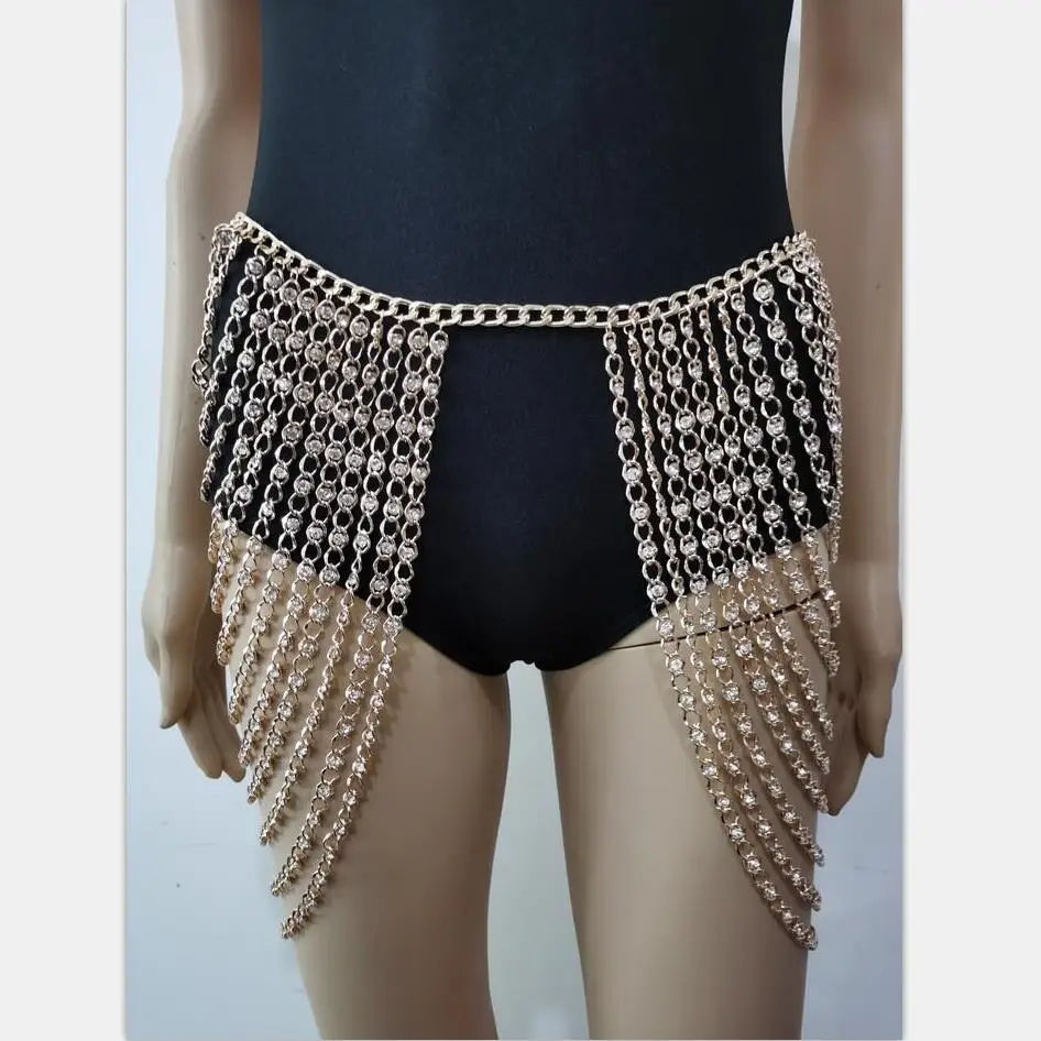 

New Fashion Gold Rhinestone Beads Chains Cloth Skirt Chainmail Waist Belly Chains Gold Silver Color Tentacles Nymph Cosplay