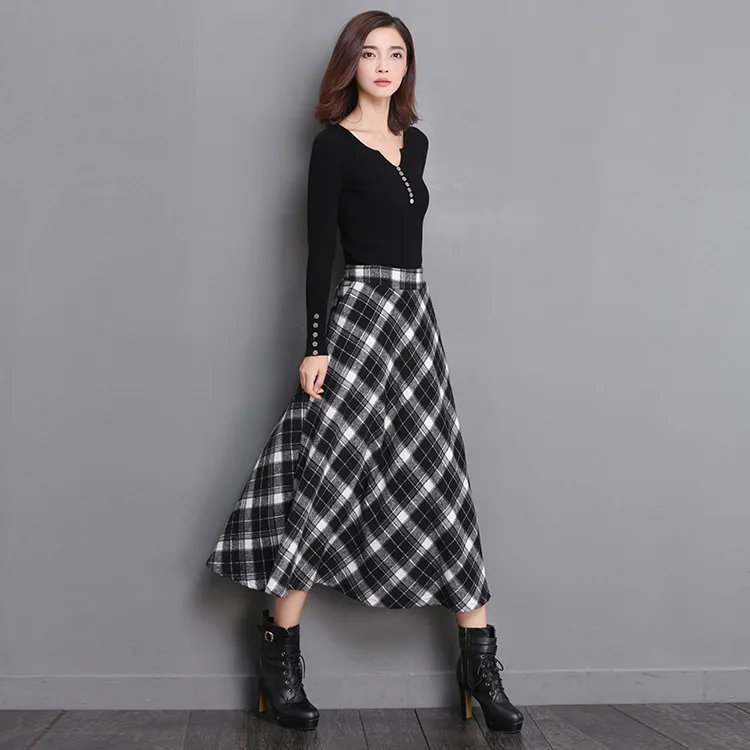 Осенне-зимняя Толстая вязаная юбка Kilt women's A Linie A shape винно-красные миди юбки клетчатые плиссированные большие юбки