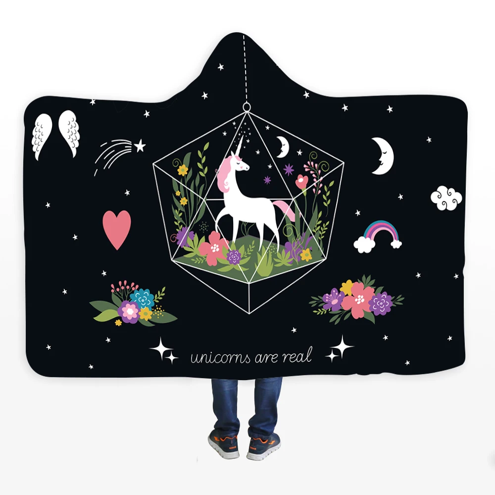 Hot Home Textile Hooded Blanket Super Warm Soft Unicorn Printed Cloak Blankets for Adults Kid Sofa Bed Travel Wearable | Дом и сад