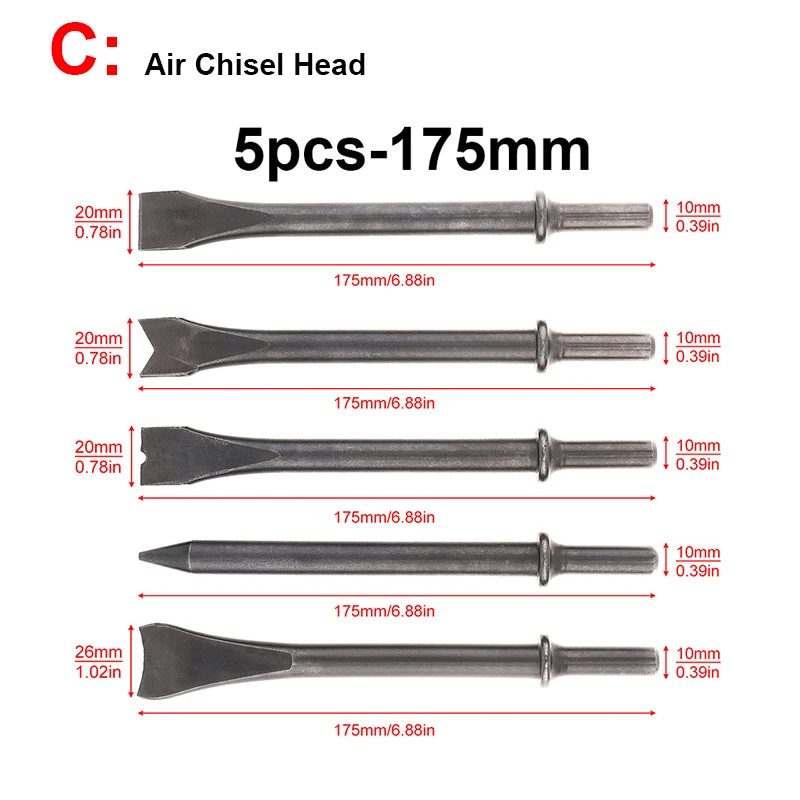 Air Chisel Head-5pcs 4 шт./лот, пневматический молоток, пневматическое долото, твердая сталь, ударная головка, пневматический инструмент для стучания/ржавчины - Цвет: Air Chisel Head-5pcs
