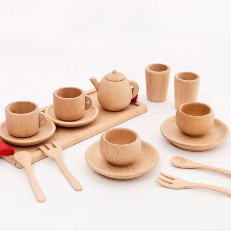 1 Набор, 1 набор, деревянная посуда, инструменты, чайник, чайная чашка, чайное время, вечерние игрушки, кукольный домик, миниатюрные кухонные