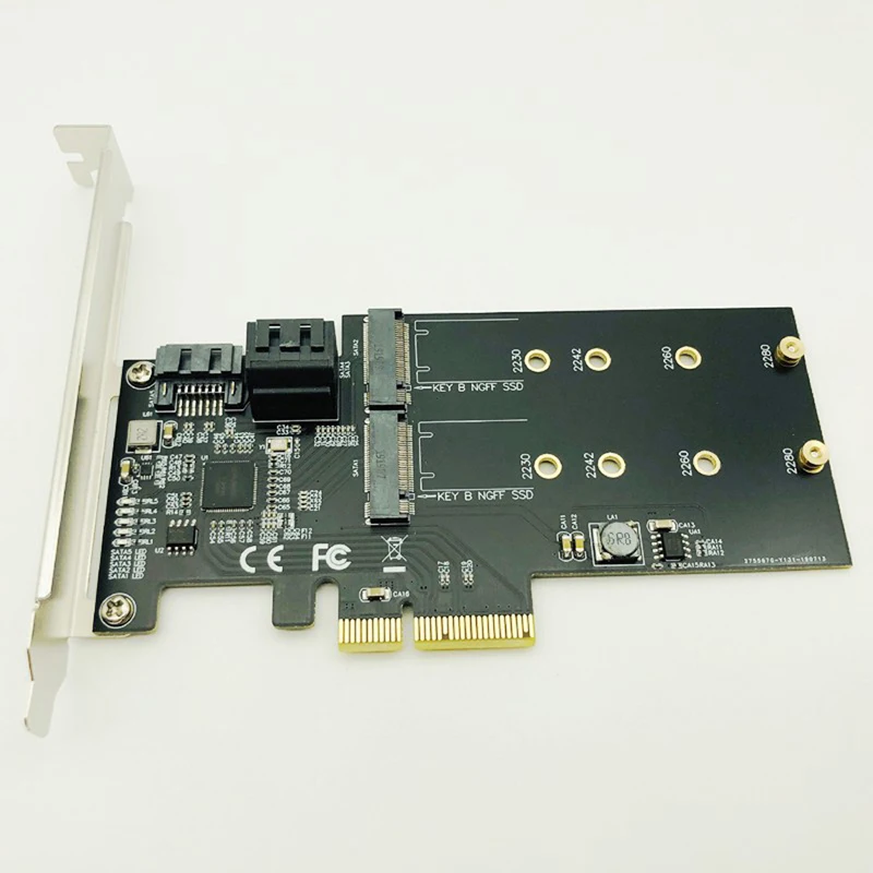 SATA Raid контроллер SATA Raid M.2 PCI Express Raid Card 2 порта SATA3.0 6 Гбит/с+ 2 порта M.2 NGFF SSD B Ключ Поддержка RAID0 RAID1 AHCI
