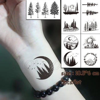 

5 Pcs Temporary Tattoo Sticker tree bird moon sun forest waterproof fake Tatto Water transfer Tatoo art for kid girl woman man