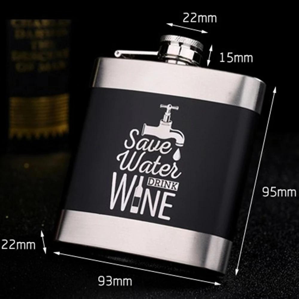 6oz Hip Flask Stainless Steel Black Laser Engraving Letters Character 170ml Portable Outdoor Whisky and Vodka Bottle Men's Gift