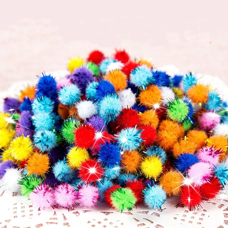 

10/15/20/25/30mm Glitter Pompom Fluffy Plush Craft DIY Pom poms Ball Fur Christmas Decoration Kids Toys Dolls Accessories 100pcs