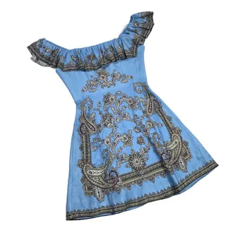 

Ladies Summer Linen Dresses 2020 Women's High Quality Vintage Style Above Knee Length Ruffles Off The Shoulder Dress