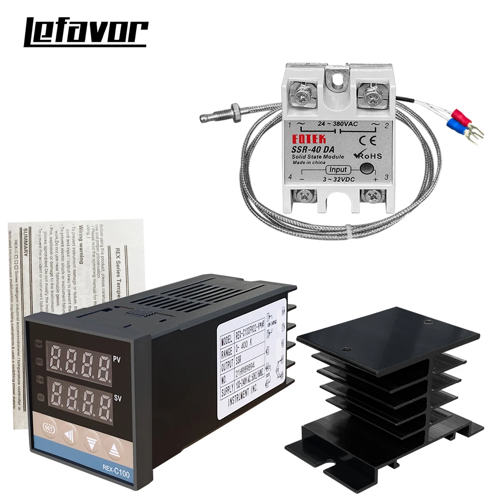 Digitaler Thermostat Temperaturregler SSR-Ausgang K-Typ Thermoelement-Sensor SSR 40DA Solid-State-Relais Sensor REX-C100 – Detail 1