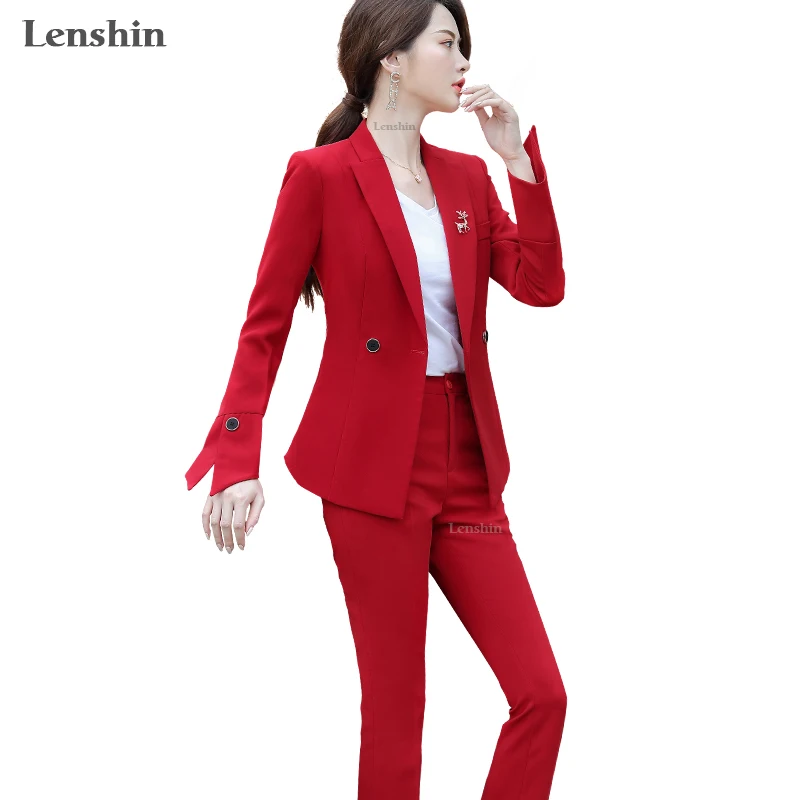 Женский офисный брючный костюм Lenshin комплект из двух предметов модный
