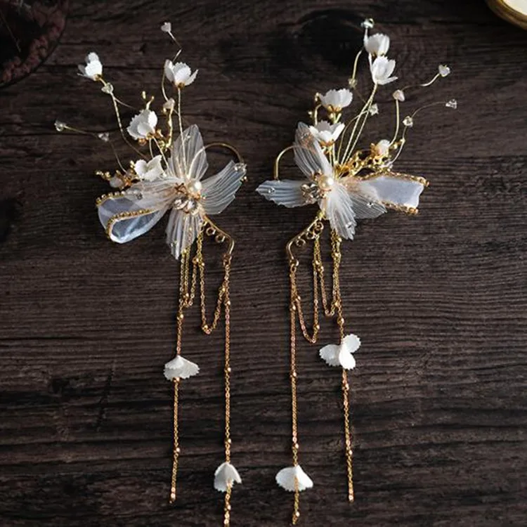 Свадебные украшения для волос аксессуары для волос заколка горный хрусталь цветок жемчуг серьги Кафф с кристаллами