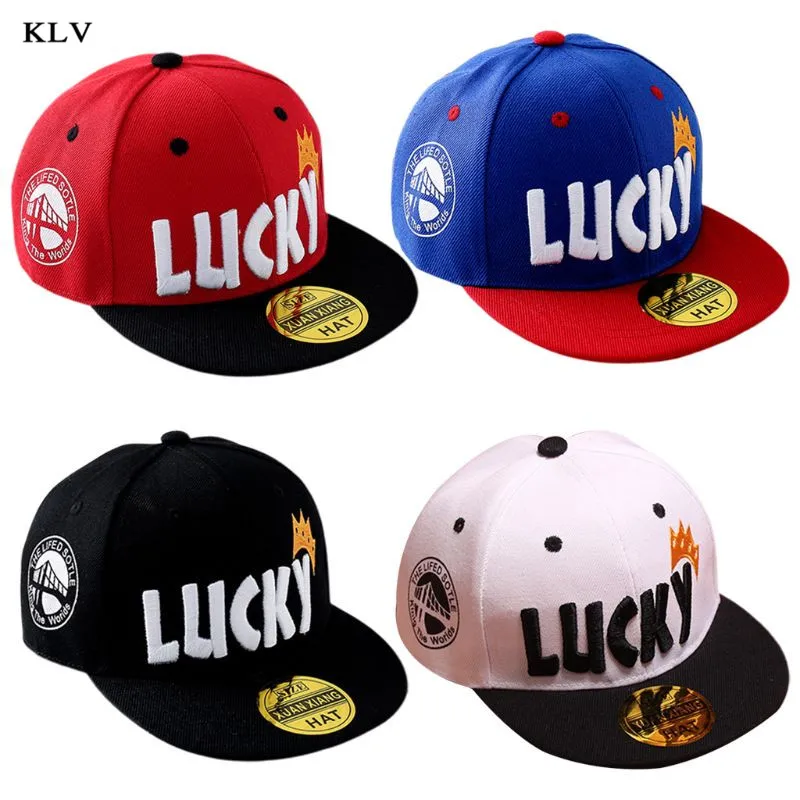 Детская бейсбольная кепка с вышитой короной и надписью «Lucky», Кепка в стиле хип-хоп с широкими плоскими козырьками, Регулируемая Кепка от солнца, От 2 до 8 лет