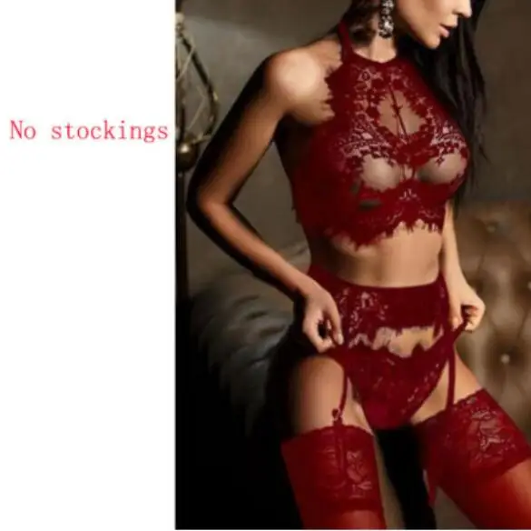 Сексуальное женское белье, кружева, Babydoll, прозрачный открытый бюстгальтер и трусики, набор, стринги, подвязки, нижнее белье, женские наборы бюстгальтер+ трусы, S-3XL - Цвет: red