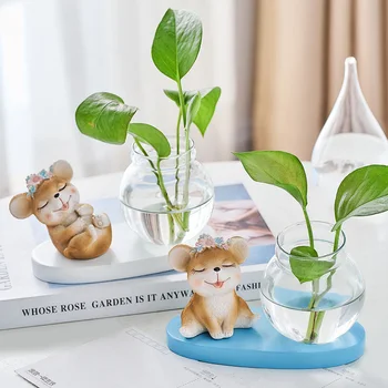 

Creative Glass Vase Resin cute animal deer Ornaments Flower Vases Hydroponics Desktop Decor Flowers Living room bedroom balcony