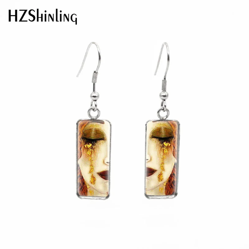 

2019 New The Kiss Rectangular Earring Gustav Klimt Art Paintings Fish Hook Earring Photo Glass Photo Jewelry