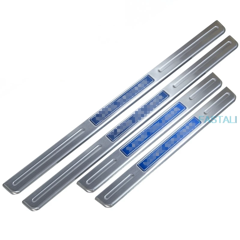 blue logo 4pcs Для TOYTA LAND CRUISER LC200- нержавеющая сталь приветственные педали для перегорания порога полосы запчасти авто аксессуары - Цвет: blue logo 4pcs