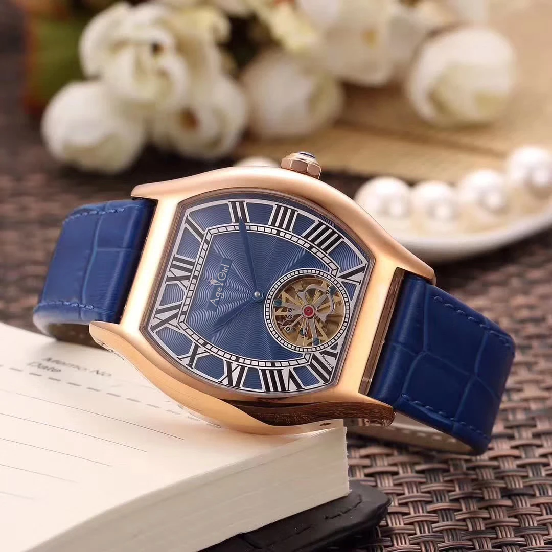  Luxury Brand New Men Automatic Mechanical Watch Silver Gold Black Leather Tourbillon MoonPhase Sapp