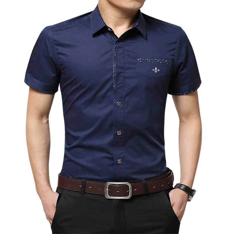 Dudalina украшение карман Блузка Camisa Social Masculina короткий рукав поддельный карман Slim Fit рубашка мужская одежда пуловер Мужской - Цвет: DCZ2303-NAVY