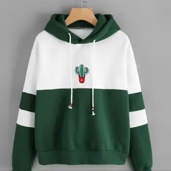 

Women Hooded Hoodies Casual Sweatshirs Autumn Fashion Long Sleeve Cactus Printing Hooded Pullover Sweatshirts Coat Outwear