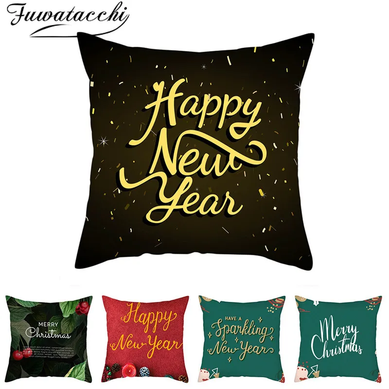 

Fuwatacchi Happy New Year Print Cushion Covers Merry Christmas Decor Pillow Covers for Home Sofa Decorative Pillowcase 45*45cm