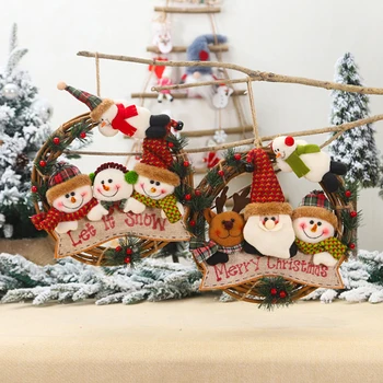 

Christmas Decoration Window Santa Claus Doll Decoration Rattan Wreath Christmas Tree Family Decoration Pendant Window Props
