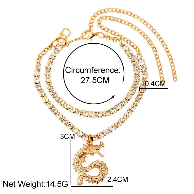 New Bling Dragon Crystal Tennis Chain Anklet for Women Fashion Gold Silver Color Rhinestone Anklet Foot Chain Jewelry Wholesale - Image 6