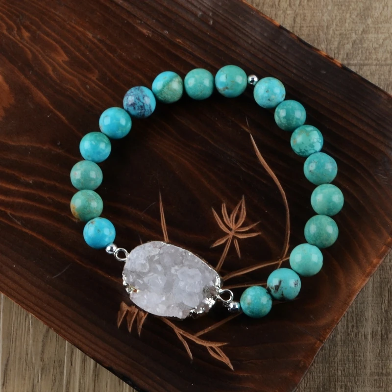Браслет Drusy ручной работы кулон agates Druzy Очаровательные Браслеты Boho натуральная бирюза бисер женский браслет Исцеление Кристалл Подарки
